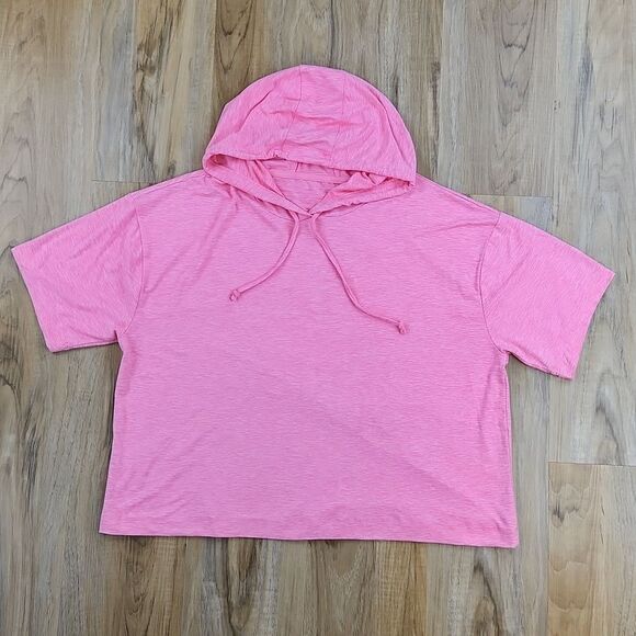🔹️RBX Pink Oversized Cropped Athletic Short Sleeve Hooded Top Medium - Picture 1 of 8